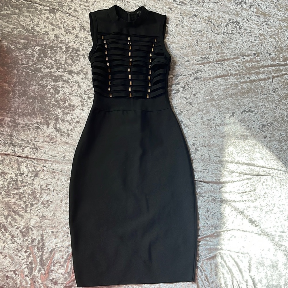Fashion Nova Black Mini Dress With Gold and Mesh
